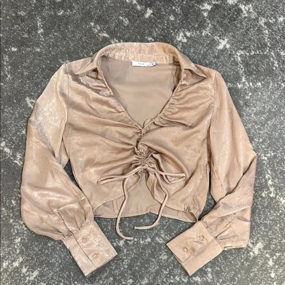 Lush Shimmering Beige Ruched Blouse - Picture 1 of 2